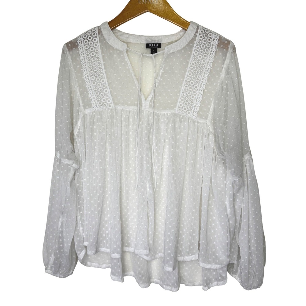a.n.a. Sheer Swiss Dot Flowy Top Large White